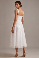Load image into Gallery viewer, Sparkly White Sequins A-Line Square Neck Midi Boho Engagement Dress