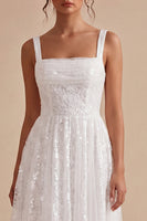 Load image into Gallery viewer, Sparkly White Sequins A-Line Square Neck Midi Boho Engagement Dress