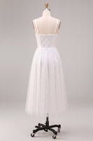 Load image into Gallery viewer, Sparkly White Sequins A-Line Square Neck Midi Boho Engagement Dress