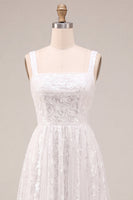 Load image into Gallery viewer, Sparkly White Sequins A-Line Square Neck Midi Boho Engagement Dress