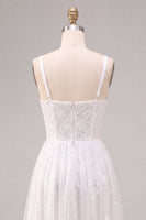 Load image into Gallery viewer, Sparkly White Sequins A-Line Square Neck Midi Boho Engagement Dress