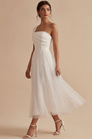 Load image into Gallery viewer, White A-Line Ruched One Shoulder Midi Boho Engagement Dress