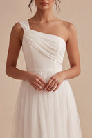 Load image into Gallery viewer, White A-Line Ruched One Shoulder Midi Boho Engagement Dress