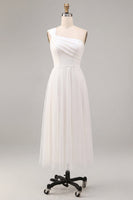 Load image into Gallery viewer, White A-Line Ruched One Shoulder Midi Boho Engagement Dress