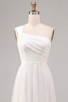 Load image into Gallery viewer, White A-Line Ruched One Shoulder Midi Boho Engagement Dress