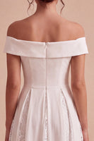 Load image into Gallery viewer, White A-Line Ruched Off the Shoulder Midi Beach Engagement Dress with Lace