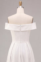 Load image into Gallery viewer, White A-Line Ruched Off the Shoulder Midi Beach Engagement Dress with Lace