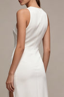 Load image into Gallery viewer, White Satin Round Neck Sheath Long Engagement Dress with Slit