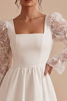 Load image into Gallery viewer, White Lace A-Line Square Neck Puff Sleeves Short Graduation Dress