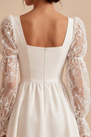 Load image into Gallery viewer, White Lace A-Line Square Neck Puff Sleeves Short Graduation Dress