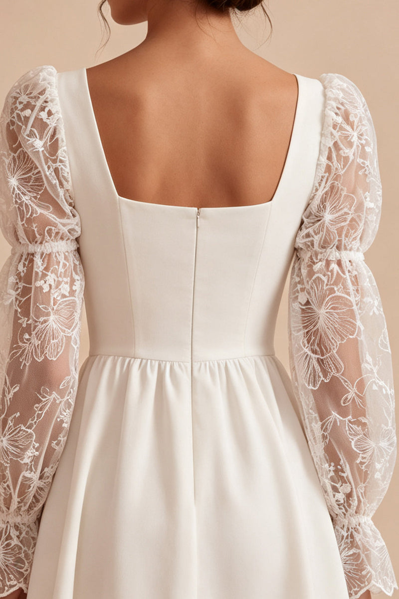 Load image into Gallery viewer, White Lace A-Line Square Neck Puff Sleeves Short Graduation Dress