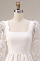 Load image into Gallery viewer, White Lace A-Line Square Neck Puff Sleeves Short Graduation Dress