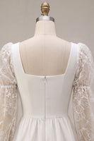 Load image into Gallery viewer, White Lace A-Line Square Neck Puff Sleeves Short Graduation Dress