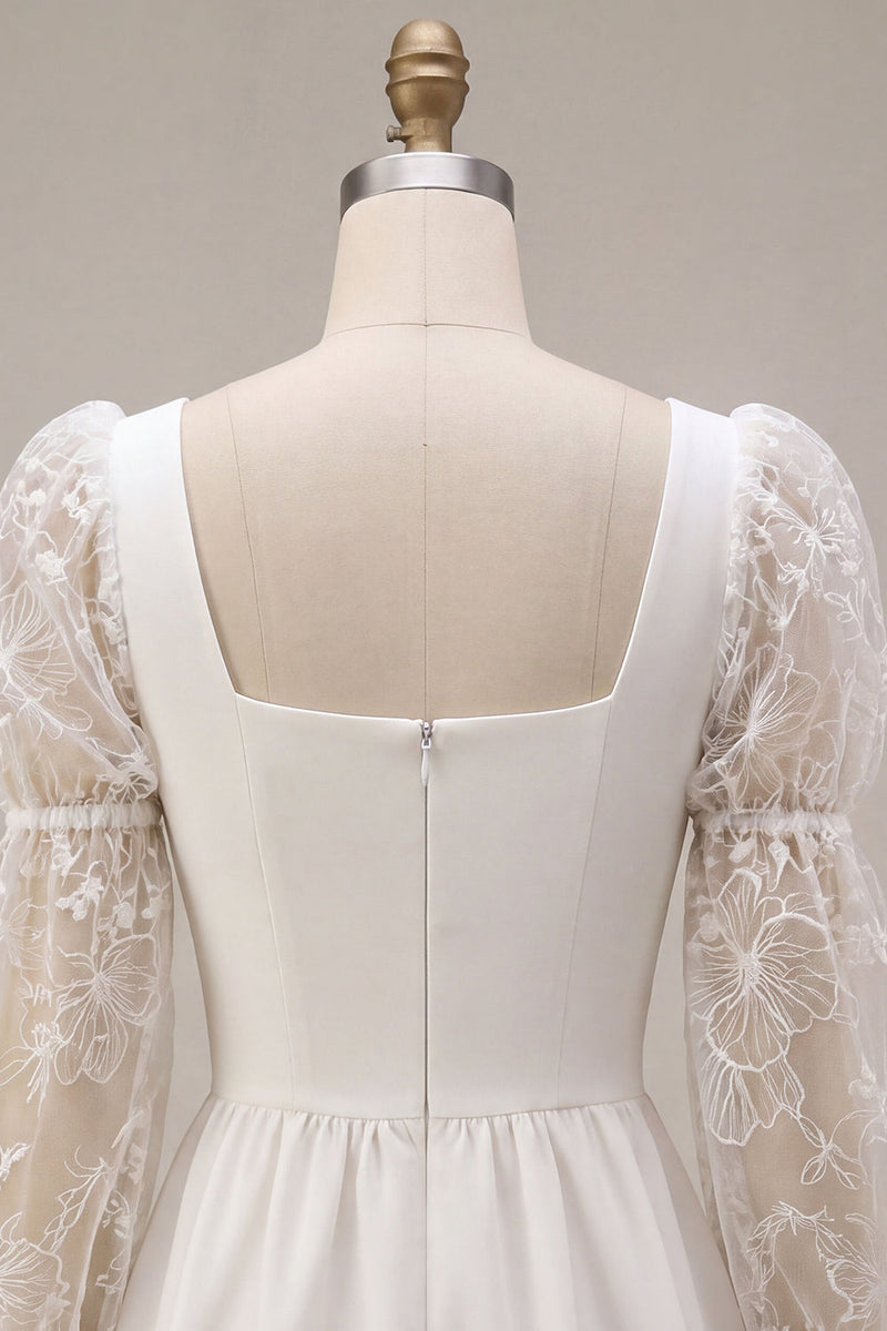 Load image into Gallery viewer, White Lace A-Line Square Neck Puff Sleeves Short Graduation Dress