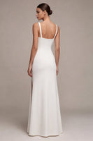 Load image into Gallery viewer, Simple White Mermaid Square Neck Satin Long Engagement Dress with Slit