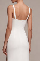 Load image into Gallery viewer, Simple White Mermaid Square Neck Satin Long Engagement Dress with Slit
