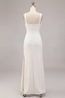 Load image into Gallery viewer, Simple White Mermaid Square Neck Satin Long Engagement Dress with Slit