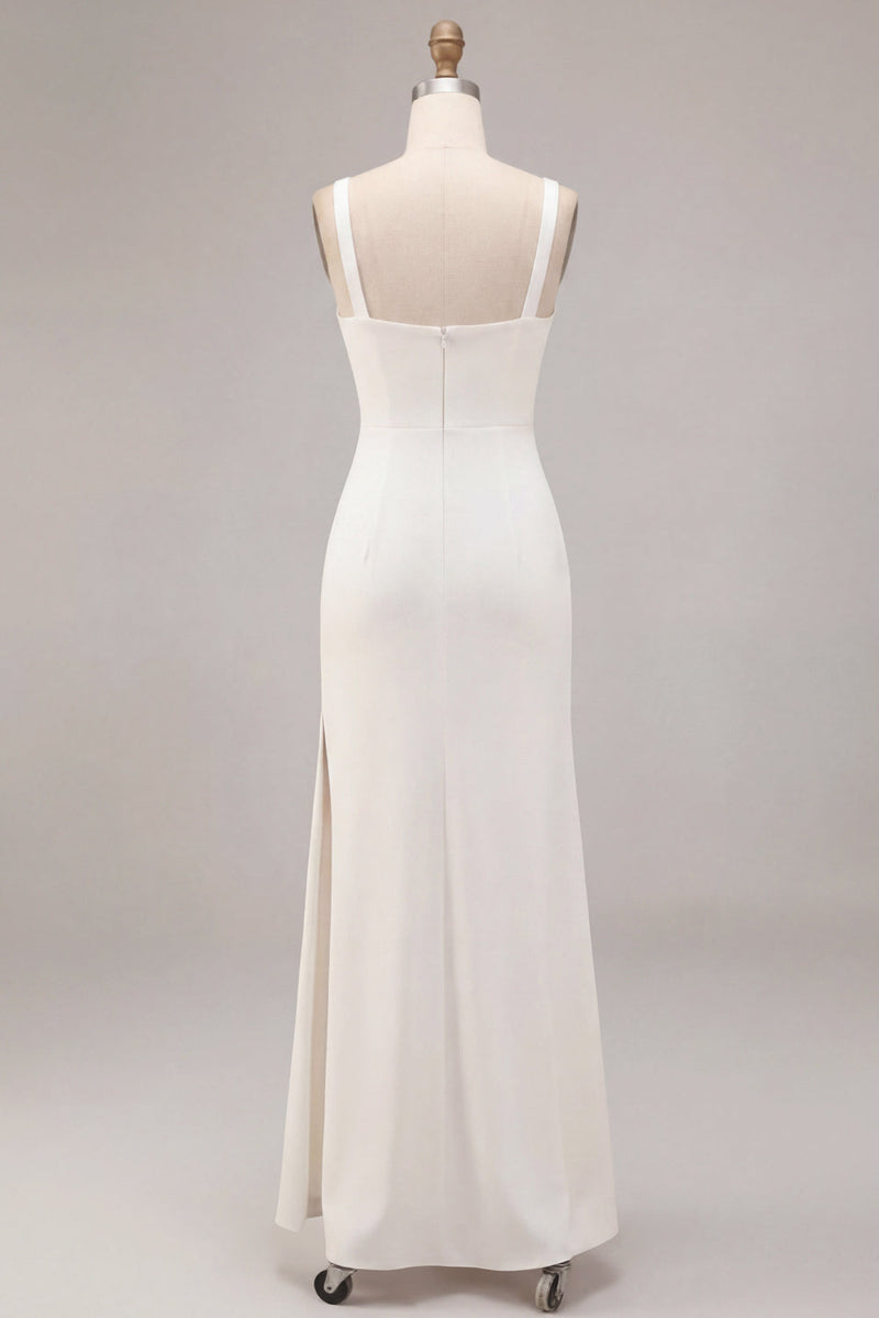 Load image into Gallery viewer, Simple White Mermaid Square Neck Satin Long Engagement Dress with Slit