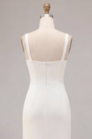 Load image into Gallery viewer, Simple White Mermaid Square Neck Satin Long Engagement Dress with Slit
