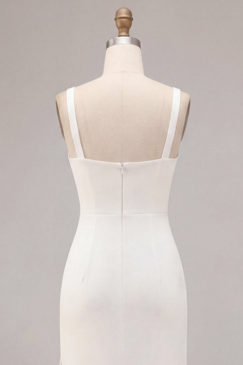 Load image into Gallery viewer, Simple White Mermaid Square Neck Satin Long Engagement Dress with Slit