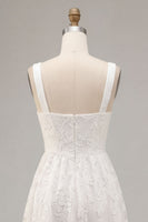 Load image into Gallery viewer, White A-Line Keyhole Jacquard Midi Boho Engagement Dress with Pockets