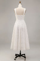Load image into Gallery viewer, White A-Line Keyhole Jacquard Midi Boho Engagement Dress with Pockets