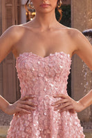 Load image into Gallery viewer, Sparkly Floral Pink A Line Strapless Short Sequins Cocktail Dress