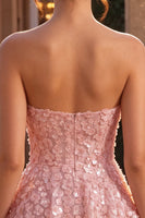 Load image into Gallery viewer, Sparkly Floral Pink A Line Strapless Short Sequins Cocktail Dress