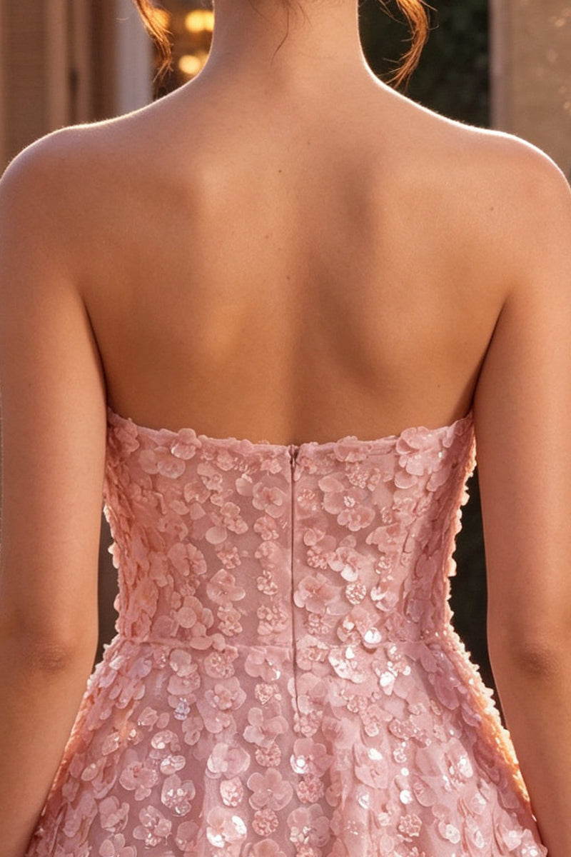 Load image into Gallery viewer, Sparkly Floral Pink A Line Strapless Short Sequins Cocktail Dress