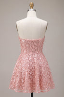 Load image into Gallery viewer, Sparkly Floral Pink A Line Strapless Short Sequins Cocktail Dress