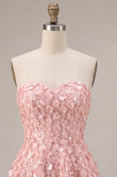 Load image into Gallery viewer, Sparkly Floral Pink A Line Strapless Short Sequins Cocktail Dress