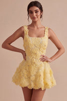 Load image into Gallery viewer, Sparkly Light Yellow Floral A Line Beaded Short Cocktail Dress