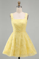 Load image into Gallery viewer, Sparkly Light Yellow Floral A Line Beaded Short Cocktail Dress