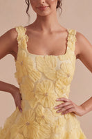 Load image into Gallery viewer, Sparkly Light Yellow Floral A Line Beaded Short Cocktail Dress