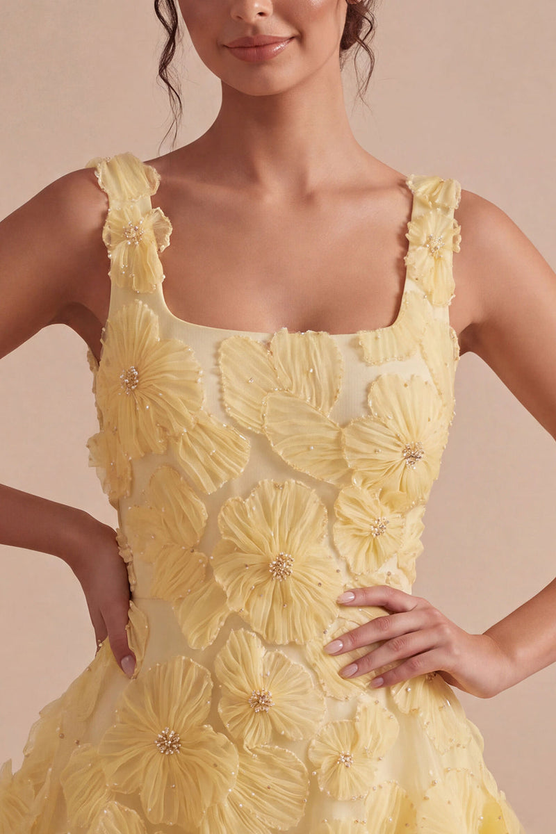 Load image into Gallery viewer, Sparkly Light Yellow Floral A Line Beaded Short Cocktail Dress