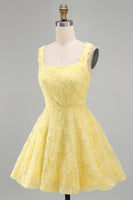Load image into Gallery viewer, Sparkly Light Yellow Floral A Line Beaded Short Cocktail Dress