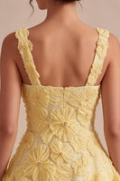 Load image into Gallery viewer, Sparkly Light Yellow Floral A Line Beaded Short Cocktail Dress
