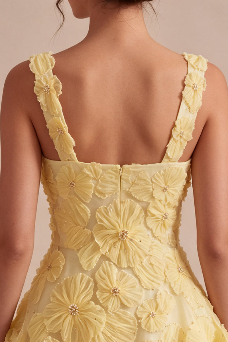 Load image into Gallery viewer, Sparkly Light Yellow Floral A Line Beaded Short Cocktail Dress