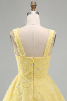 Load image into Gallery viewer, Sparkly Light Yellow Floral A Line Beaded Short Cocktail Dress