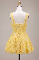Load image into Gallery viewer, Sparkly Light Yellow Floral A Line Beaded Short Cocktail Dress