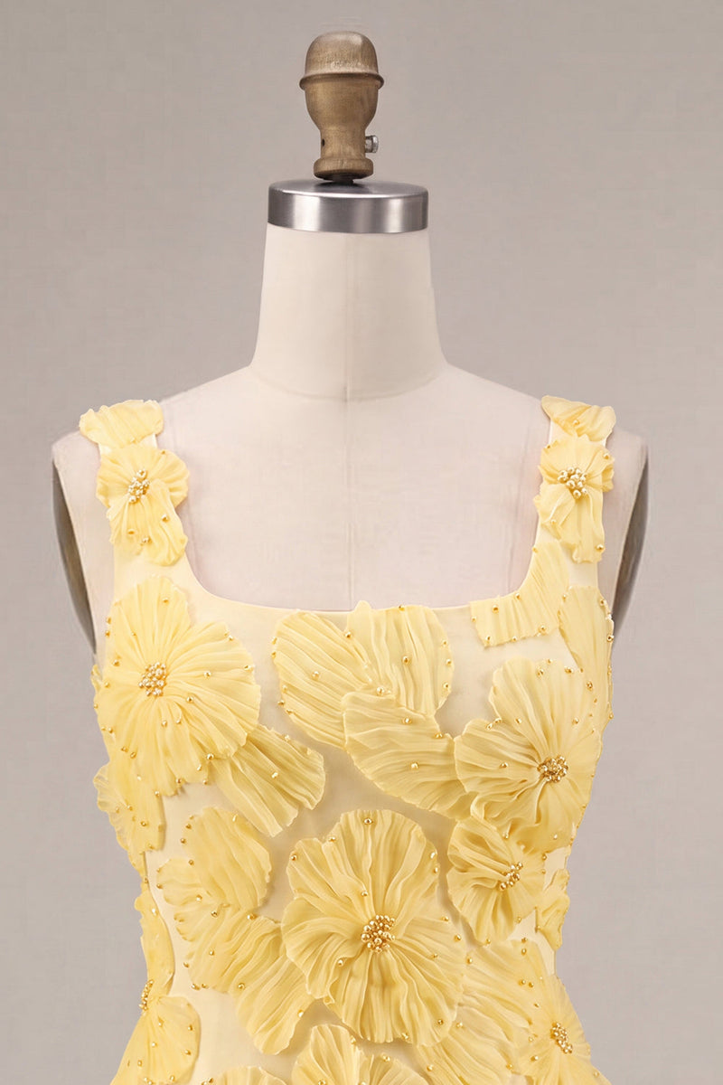 Load image into Gallery viewer, Sparkly Light Yellow Floral A Line Beaded Short Cocktail Dress