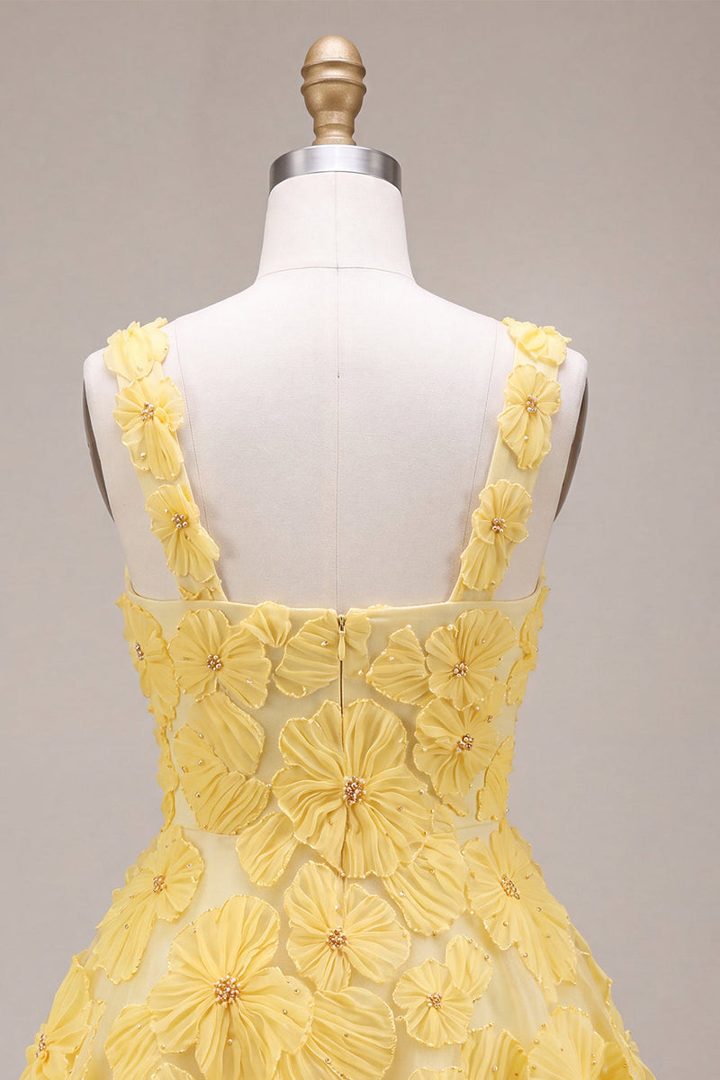 Load image into Gallery viewer, Sparkly Light Yellow Floral A Line Beaded Short Cocktail Dress