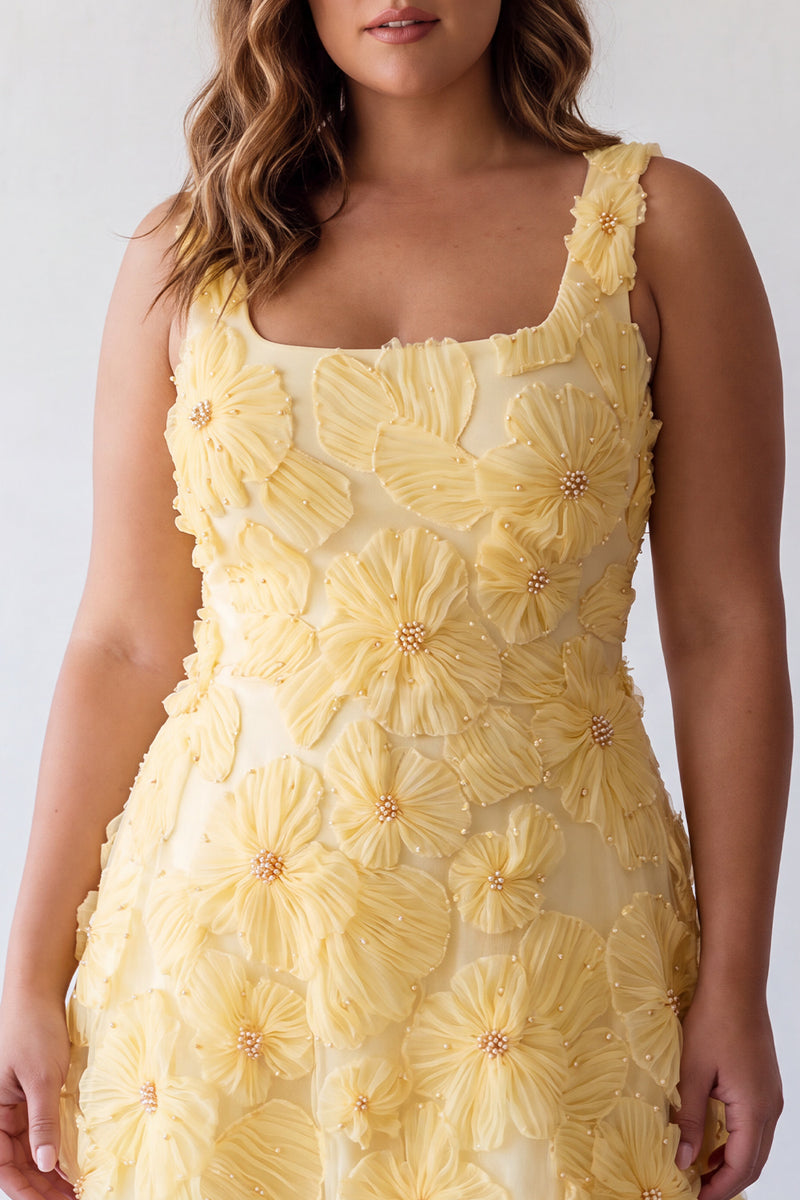 Load image into Gallery viewer, Sparkly Light Yellow Floral A Line Beaded Short Cocktail Dress