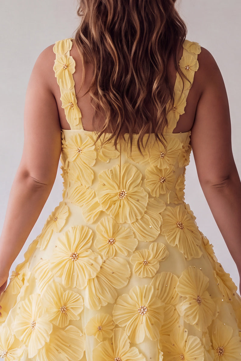 Load image into Gallery viewer, Sparkly Light Yellow Floral A Line Beaded Short Cocktail Dress