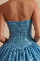 Load image into Gallery viewer, Sparkly Blue A Line Strapless Sequin Short Cocktail Dress