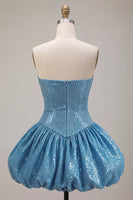 Load image into Gallery viewer, Sparkly Blue A Line Strapless Sequin Short Cocktail Dress