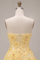Load image into Gallery viewer, Sparkly Light Yellow A Line Sweetheart Short Cocktail Dress with 3D Flowers