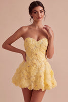 Load image into Gallery viewer, Sparkly Light Yellow A Line Sweetheart Short Cocktail Dress with 3D Flowers