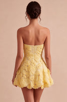 Load image into Gallery viewer, Sparkly Light Yellow A Line Sweetheart Short Cocktail Dress with 3D Flowers