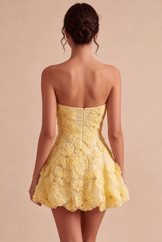 Sparkly Light Yellow A Line Sweetheart Short Cocktail Dress with 3D Flowers